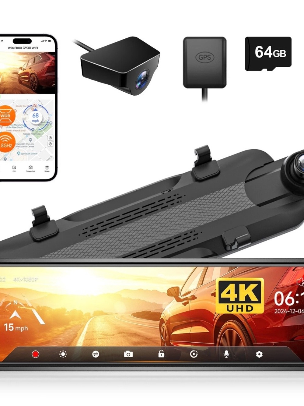 WOLFBOX G930 4K 10" Rear View Mirror Camera